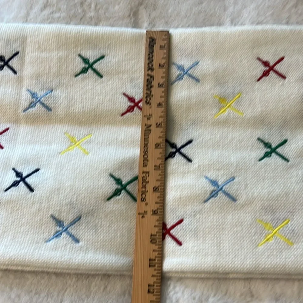 Mark & Graham Embroidered Ski Scarf Ivory Wool Blend Multicolor‎ Ski Poles